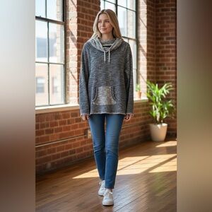 Kensie Performance Hoodie XXL Gray Pullover Cowl Neck Sweatshirt Quick Dry